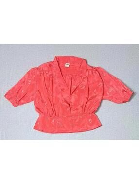 Vintage Golden Gate Button Up Blouse Womens Size 36 Red 3/4 Sleeve Vneck...